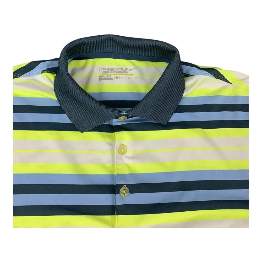 Nike Golf Dri-Fit Polo Shirt, Tour Performance, Green Blue Stripes Men's Medium